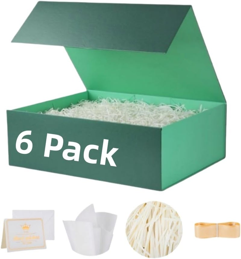 UoeRing 6 Pack Green Gift Box 11.5x8x4 inch Luxury Gift Box for Presents with Magnetic Lid Collapsible,Birthday,Christmas,Contains Card, Ribbon, Tissue Paper,Shredded Paper Fille - Image 1